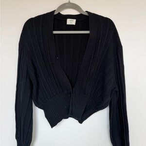 Wilfred Black Ribbed V-Neck Cropped Cardigan Sweater